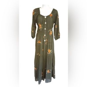 Anthropologie Figueroa & Flower Embroidered Tiered Dress sz Small